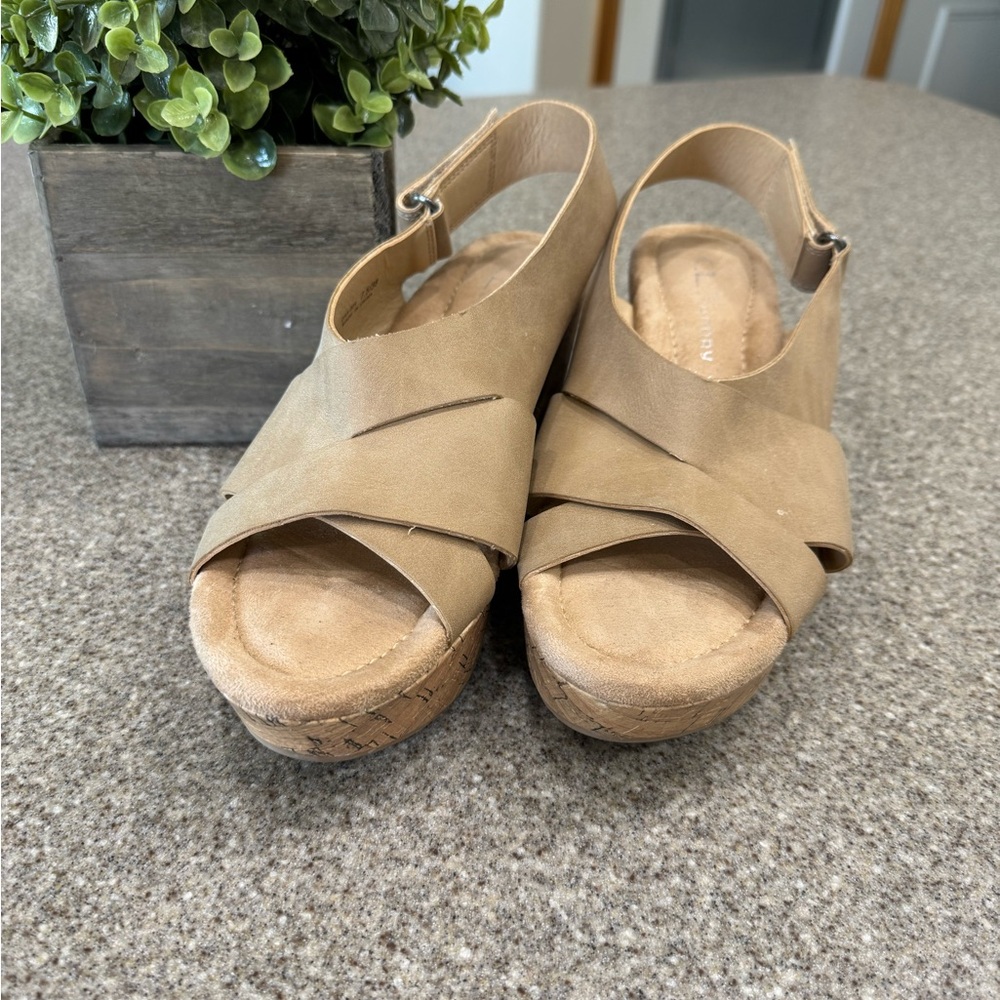 Cl by Laundry Tan Wedge Sandals